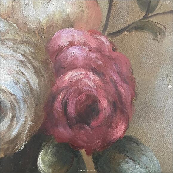 Vintage Flower Painting Large Floral Stretched Canvas Signed Pink Shabby 24x30" - Picture 3 of 10